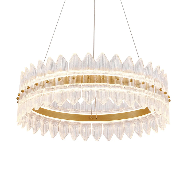 Люстра круглая с декоративными элементами в виде лепестков Round Light Flashing Латунь Прозрачный в Воронеже | Loft Concept 