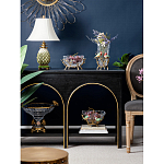 Ваза стеклянная прозрачная с бронзовым основанием в виде ветвей и фарфоровыми птичками Eden Garden варинант исполнения - 6 | Loft Concept в Воронеже