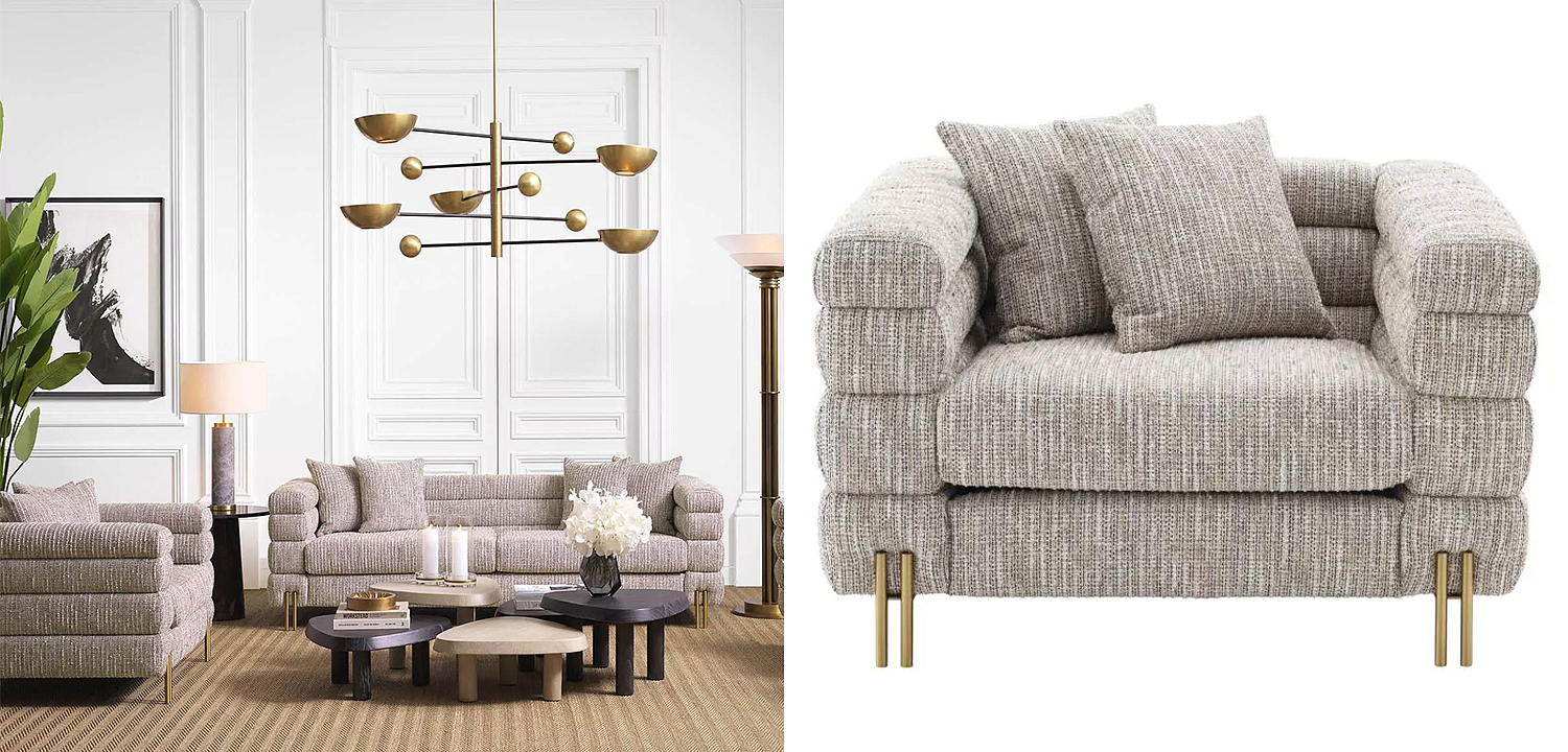Кресло Eichholtz Chair York Бежево-серый Латунь Кресло Eichholtz Chair York Бежево-серый Латунь - Loft-Concept в Воронеже