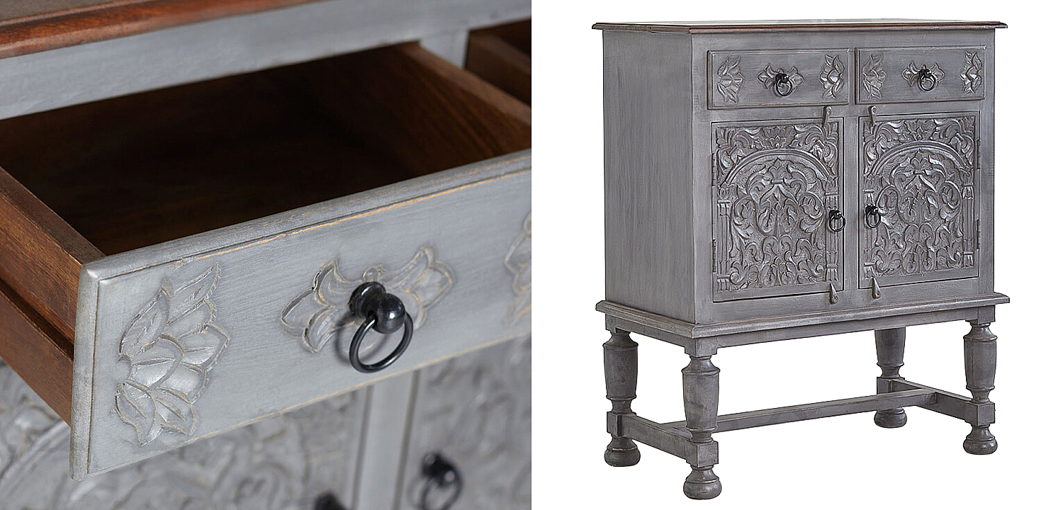 Комод Indian Antique White Furniture Chest of Drawers Amit серый Комод Indian Antique White Furniture Chest of Drawers Amit серый - Loft-Concept в Воронеже