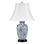 Настольная лампа с фарфоровым основанием с декоративным орнаментом и белым абажуром на темной круглой подставке Elstead Lighting варинант исполнения - 1 | Loft Concept в Воронеже