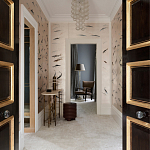 Обои ручная роспись Fishes Blue Pearl on Tarnished Silver gilded silk with pearlescent antiquing варинант исполнения - 2 | Loft Concept в Воронеже