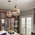 Подвесной светильник с прозрачным стеклянным плафоном в форме шара цвета никеля в индустриальном стиле на цепи 3 лампы Feiss варинант исполнения - 3 | Loft Concept в Воронеже