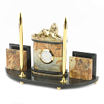 Настольный письменный набор из камня офиокальцит и бронзы с декором в виде льва Successful Leader варинант исполнения - 2 | Loft Concept в Воронеже