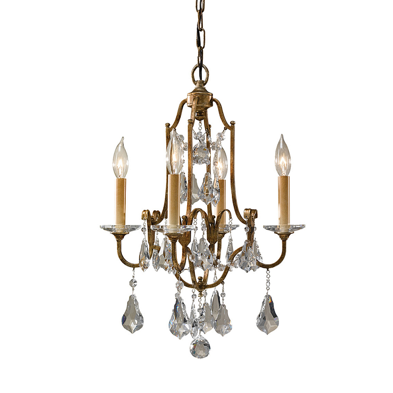 Люстра с 4-мя лампами и стеклянными подвесками в классическом стиле Feiss Бронза Прозрачное Стекло в Воронеже | Loft Concept 