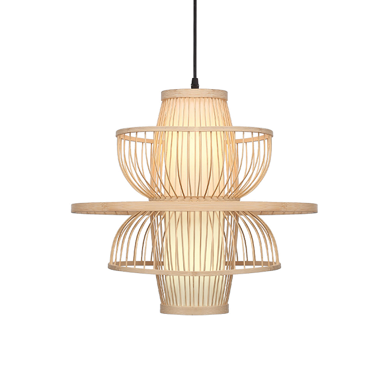 Подвесной светильник фигурный из деревянных прутьев с плафоном из натуральной ткани Light Inside the Cell Древесина в Воронеже | Loft Concept 