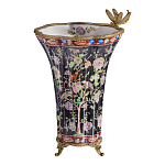 Ваза из фарфора черная с цветочной росписью и бронзовой стрекозой Spring Garden варинант исполнения - 1 | Loft Concept в Воронеже