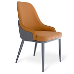 Стул оранжевый с высокой спинкой из искуственной кожи на серых металлических ножках Enigma Orange варинант исполнения - 1 | Loft Concept в Воронеже