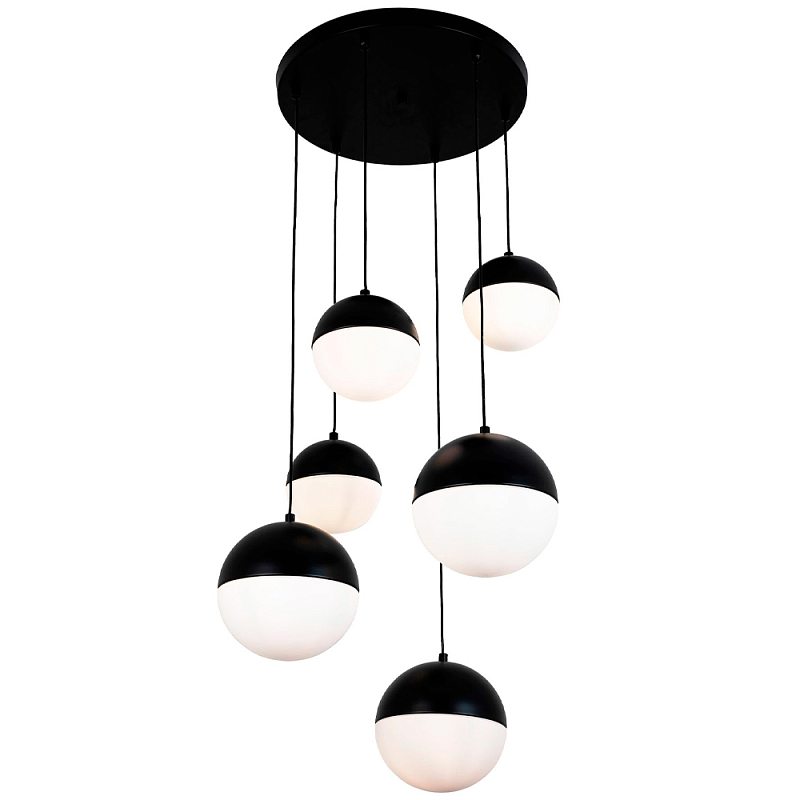 Каскадный светильник с 6-ю плафонами шары Ponzio Flos Cascade Black Sphere Hanging Lamp Черный Белый Каскадный светильник с 6-ю плафонами шары Ponzio Flos Cascade Black Sphere Hanging Lamp Черный Белый в Воронеже | Loft Concept