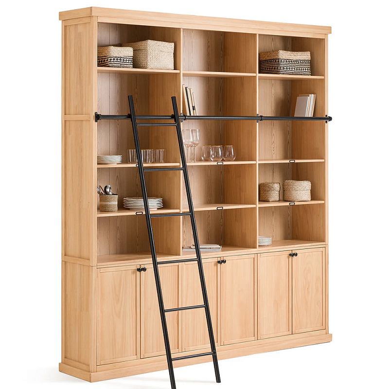 Книжный шкаф из массива сосны с металлической лестницей Burton Wood Cabinet  в Воронеже | Loft Concept 