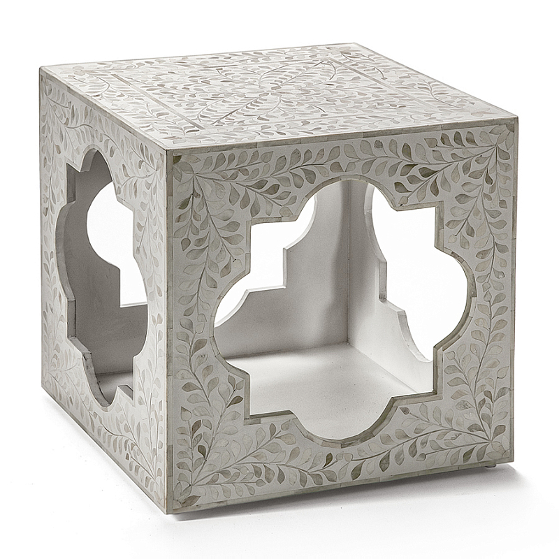 Приставной столик с перламутром Bone Inlay Side Table Floral Design ivory ( слоновая кость ) в Воронеже | Loft Concept 