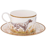 Чайная пара из фарфора с изображением собаки и уток 300 мл Hunting Porcelain Collection варинант исполнения - 1 | Loft Concept в Воронеже