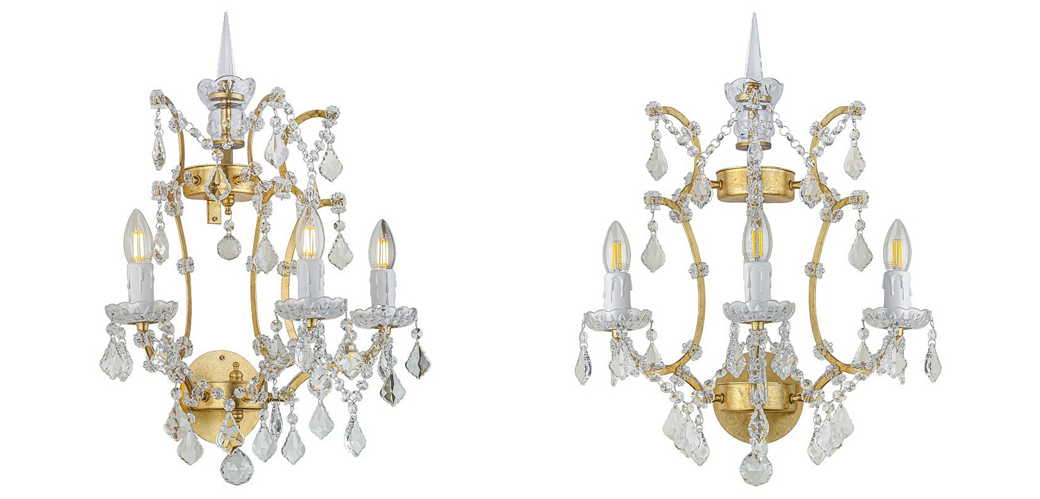 Бра 19th c. Rococo IRON & CLEAR CRYSTAL Gold Wall Lamp Бра 19th c. Rococo IRON & CLEAR CRYSTAL Gold Wall Lamp - Loft-Concept в Воронеже