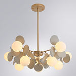 Люстра на штанге с 10-ю белым шарообразным плафоном и декоративными металлическими элементами в виде лепестков серого цвета Matisse варинант исполнения - 2 | Loft Concept в Воронеже