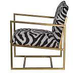Кресло с металлическим золотистым каркасом и мягкой обивкой с чёрно-белым принтом зебры Wild animals варинант исполнения - 2 | Loft Concept в Воронеже