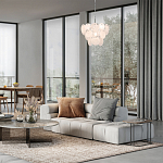 Люстра из белых стеклянных дисков на серебрянном каркасе White Glowing Reflectors варинант исполнения - 2 | Loft Concept в Воронеже