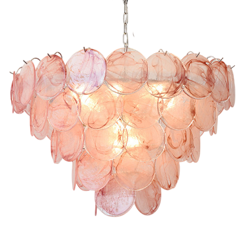 Люстра с каскадом из круглых розовых стеклянных дисков Pink Light Waterfall Розовый Хром Люстра с каскадом из круглых розовых стеклянных дисков Pink Light Waterfall Розовый Хром в Воронеже | Loft Concept