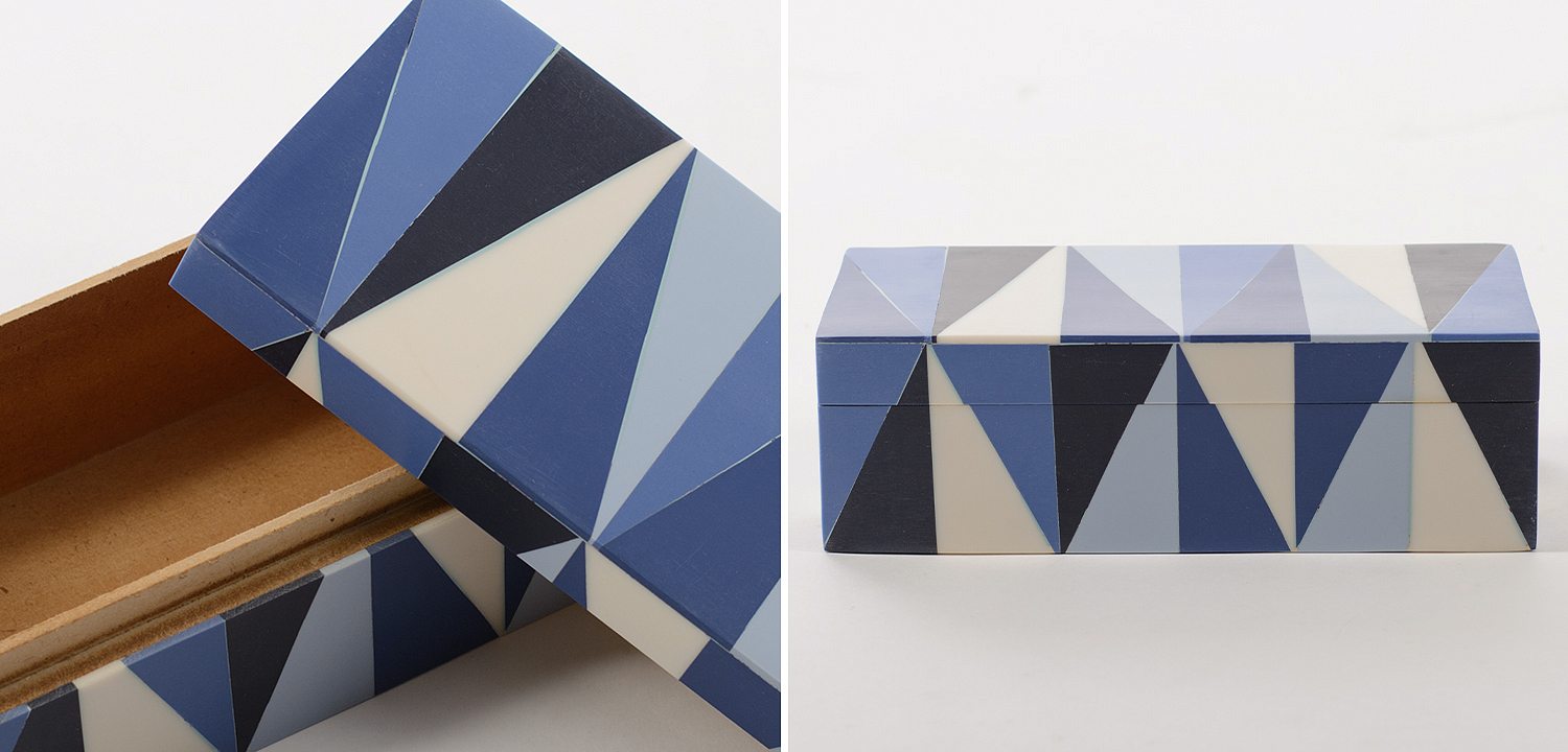 Шкатулка Blue White Triangles Bone Inlay Box Шкатулка Blue White Triangles Bone Inlay Box - Loft-Concept в Воронеже