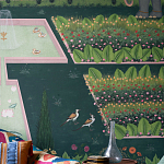 Обои ручная роспись Mahal Garden Original colourway on blue painted Xuan paper варинант исполнения - 2 | Loft Concept в Воронеже