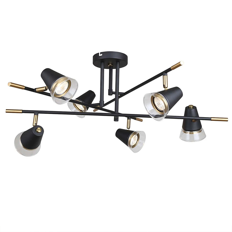 Потолочный светильник с конусообразными плафонами с контрастным сочетанием бронзы и глубоким черным цветом Aurika Черный Прозрачный в Воронеже | Loft Concept 