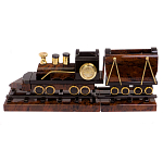 Часы настольные в виде паровоза из натурального камня Обсидиан Train Stone Clock варинант исполнения - 1 | Loft Concept в Воронеже