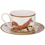 Чайная пара из фарфора с изображением утки и лисы 300 мл Hunting Porcelain Collection варинант исполнения - 1 | Loft Concept в Воронеже