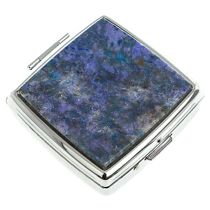 Таблетница карманная квадратная c 2-мя отделениями с зеркалом и накладкой из натурального камня Лазурит Silver Stone Pillboxes