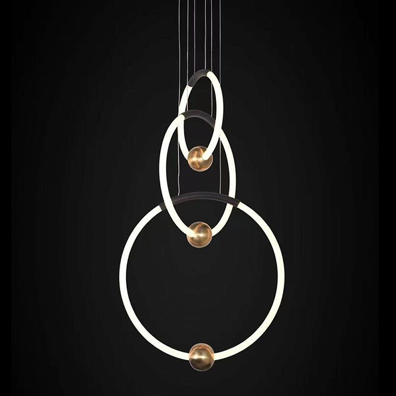 Люстра подвесная светодиодная с 3-мя кольцами Bronze Ring Chandelier Бронза Белый Черный Люстра подвесная светодиодная с 3-мя кольцами Bronze Ring Chandelier Бронза Белый Черный в Воронеже | Loft Concept