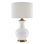 Настольная лампа белого цвета с фарфоровым основанием и латунными акцентами и тканевым абажуром Currey & Company варинант исполнения - 1 | Loft Concept в Воронеже