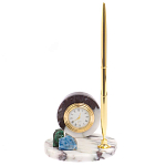 Часы настольные с шариковой металлической ручкой из натурального камня Stone Clock варинант исполнения - 1 | Loft Concept в Воронеже