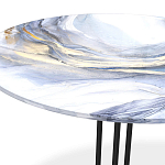 Стол журнальный с круглой бело-голубой столешницей из стекла White and Blue Marble варинант исполнения - 3 | Loft Concept в Воронеже