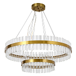 Люстра подвесная двухъярусная с золотистымыми кольцами и прозрачными стеклянными элементами Ring Horizontal варинант исполнения - 1 | Loft Concept в Воронеже