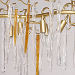 Люстра линейная золотого цвета с декоративными ветвями и длинными стеклянными подвесками в форме сосулек Droplet Chandelier варинант исполнения - 3 | Loft Concept в Воронеже