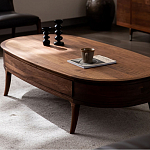 Кофейный стол овальный из дерева с 2-мя ящиками Coffee Walnut Table варинант исполнения - 3 | Loft Concept в Воронеже