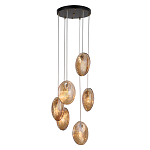 Люстра каскадная с 6-ю стеклянными круглыми плафонами янтарного цвета Savio Glass Disc Light варинант исполнения - 2 | Loft Concept в Воронеже