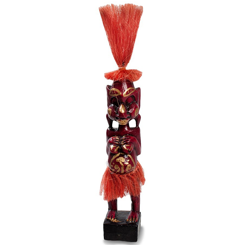 Деревянная декоративная статуэтка Asmat Red Straw Headdress Statuette Red Красный Золотой Деревянная декоративная статуэтка Asmat Red Straw Headdress Statuette Red Красный Золотой в Воронеже | Loft Concept