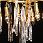 Люстра линейная золотого цвета с декоративными ветвями и длинными стеклянными подвесками в форме сосулек Droplet Chandelier варинант исполнения - 4 | Loft Concept в Воронеже