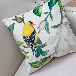 Декоративная подушка бежевая с изображением птиц и цветов Blooming Yellow Birds варинант исполнения - 2 | Loft Concept в Воронеже