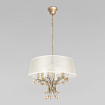 Люстра подвесная круглая с тканевым полупрозрачным абажуром и подвесками 6 ламп Gilded Elegance варинант исполнения - 2 | Loft Concept в Воронеже