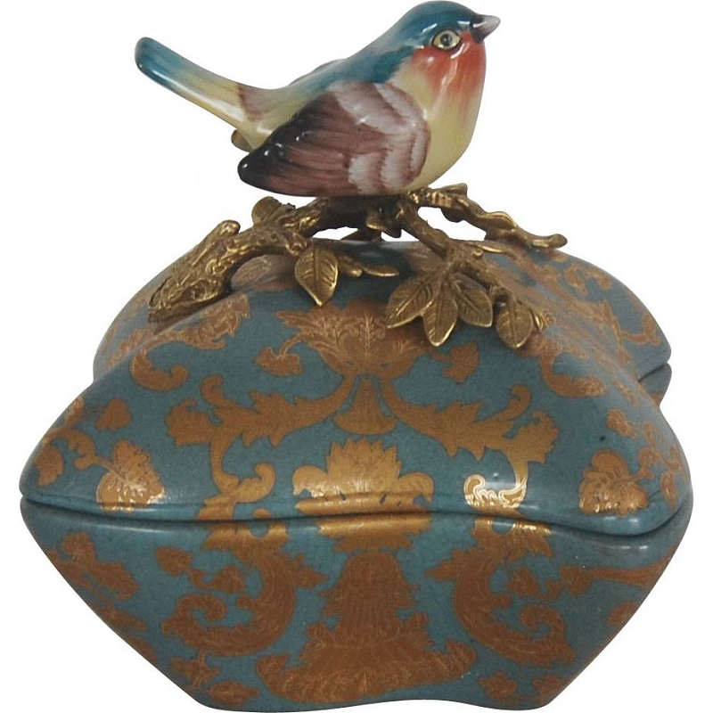 Фарфоровая шкатулка A bird on a branch Бронза Голубой Фарфоровая шкатулка A bird on a branch Бронза Голубой в Воронеже | Loft Concept