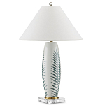 Настольная лампа овальная с тропическим принтом Stylized Aalm Leaves Motif варинант исполнения - 5 | Loft Concept в Воронеже