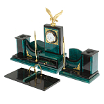 Настольный письменный набор из змеевика тёмно-зелёного цвета с декором в виде орла Successful Leader варинант исполнения - 2 | Loft Concept в Воронеже