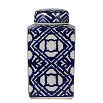 Ваза прямоугольной формы с крышкой и геометрическим узором в сине-белых цветах Blue & White Ornament  варинант исполнения - 1 | Loft Concept в Воронеже