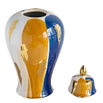 Ваза с крышкой и мазками синего и золого цвета на белом фоне Chinoiserie Ceramics варинант исполнения - 2 | Loft Concept в Воронеже