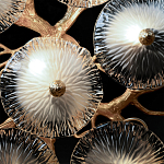 Потолочная люстра круглая ветвистыми бронзовыми элементами и стеклянными рифлеными дисками Textured Glass Chandelier варинант исполнения - 6 | Loft Concept в Воронеже