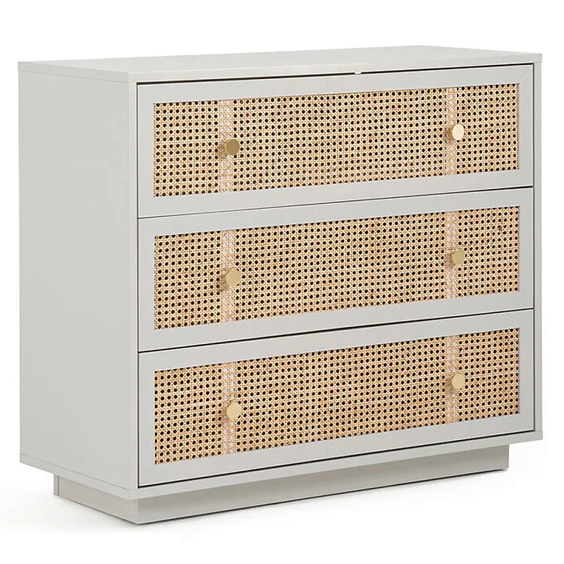 Комод с тремя ящиками Tomio Wicker Furniture Светло-серый Древесина Латунь Комод с тремя ящиками Tomio Wicker Furniture Светло-серый Древесина Латунь в Воронеже | Loft Concept