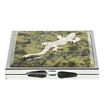 Зеркало двухстороннее квадратное из натурального камня Змеевик с декоративной вставкой в виде ящерицы Silver Stone Mirrors варинант исполнения - 2 | Loft Concept в Воронеже