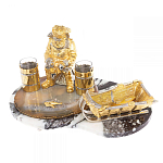 Икорница со стопками с декором "Рыбак с санями" с гравировкой на подставке из натуральных камней Агат Мрамор Decorative Cavair Dishes варинант исполнения - 9 | Loft Concept в Воронеже