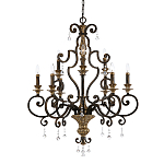 Люстра с подвесками из прозрачного стекла на кованом каркасе бронзового цвета в классическом стиле Quoizel варинант исполнения - 1 | Loft Concept в Воронеже