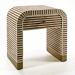 Тумбочка прикроватная с ящиком Tofino Stripes Bone Inlay Bedside Beige варинант исполнения - 2 | Loft Concept в Воронеже